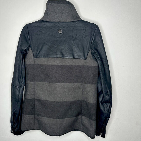 Lululemon Sweet Life Soot Black & Gray Stripe Biker Jacket Water Repel 4 - Picture 10 of 15
